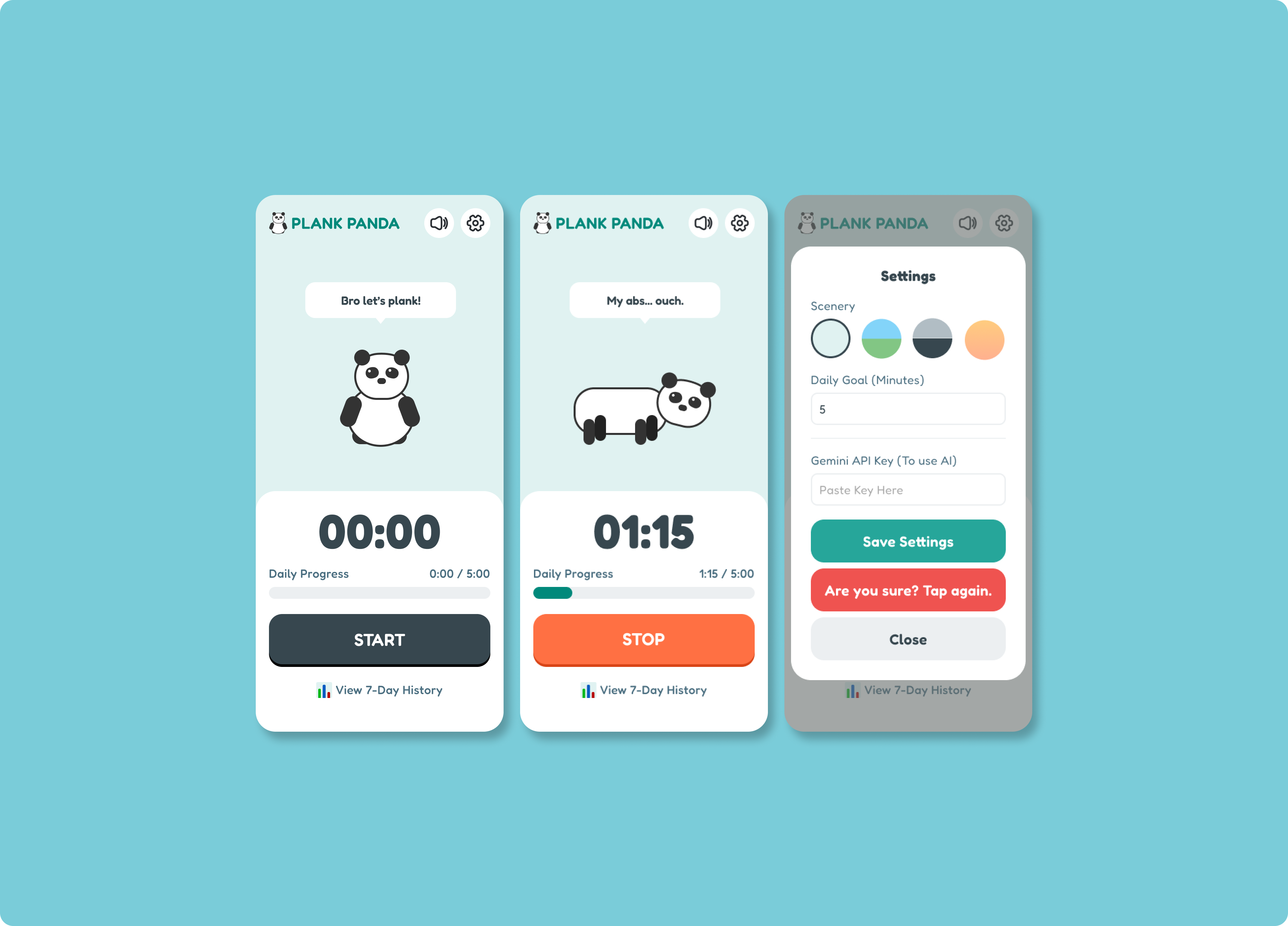 Plank Panda - AI Powered Fitness Companion - Mobile app design ai character design css art fitness gamification gemini mascot mobile view product design ui design web app