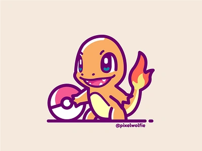 Charmander🔥 character character design charmander gameboy illustration line art minimal pokeball pokemon procreate starter starters vector vintage