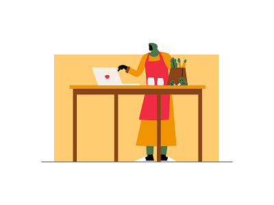 Cooking Online character chef cooking flat header illustration people