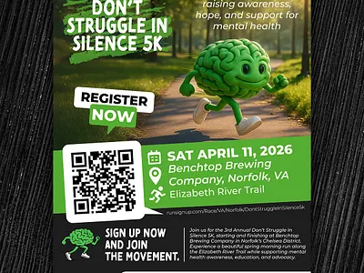 Don’t Struggle in Silence 5K — Mental Health Awareness Run fitness flyer health postcard poster run