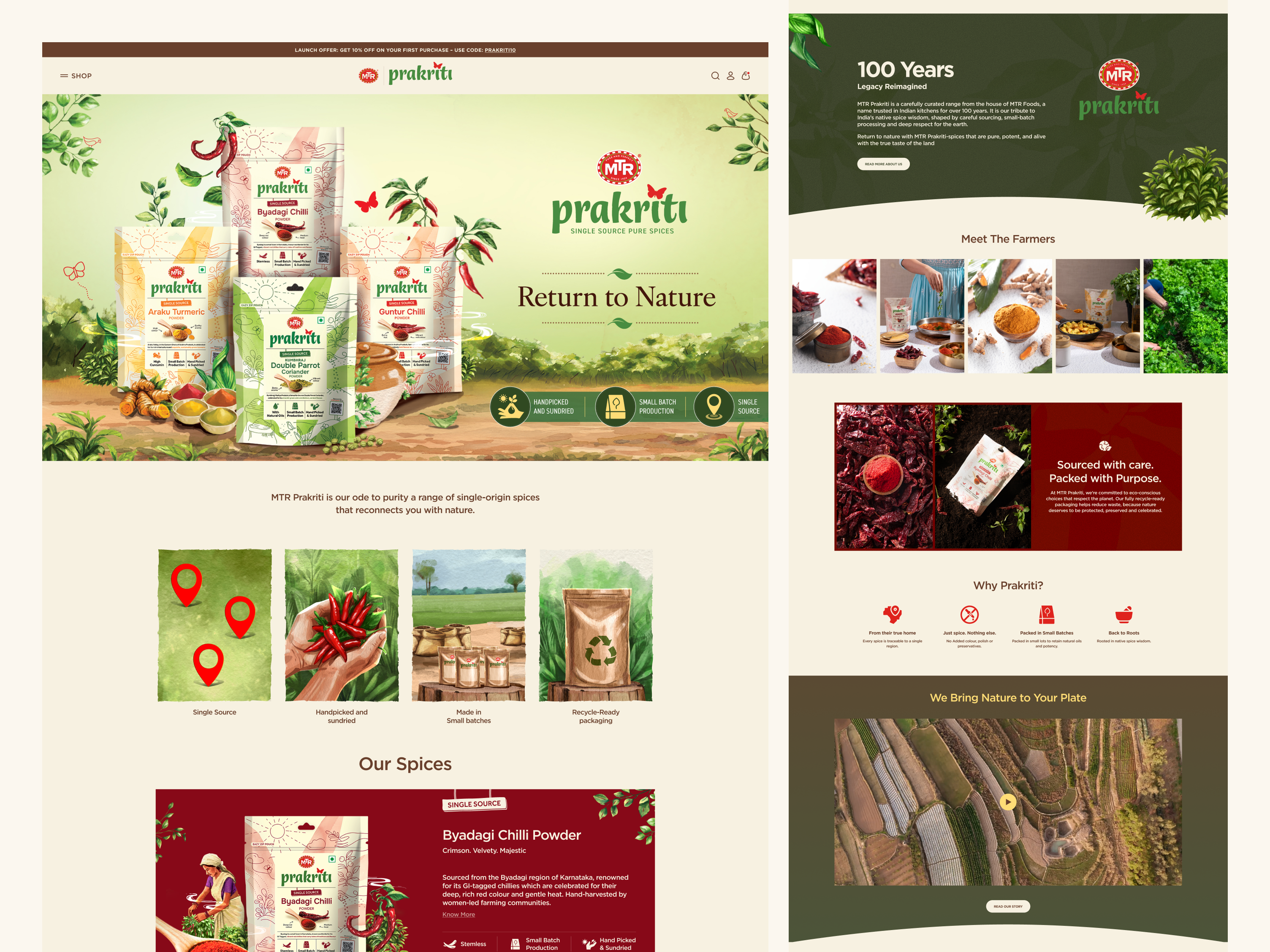 MTR Prakriti || Ecommerce Website UI desktop view ecommerce ecommerce website home page landing page nature organic brand process page product listing shop page spices ui uiux ux web design website ui