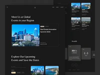 Sybelle - Events & Awards Page blog page cards dark design events page minimalist modern ui web design