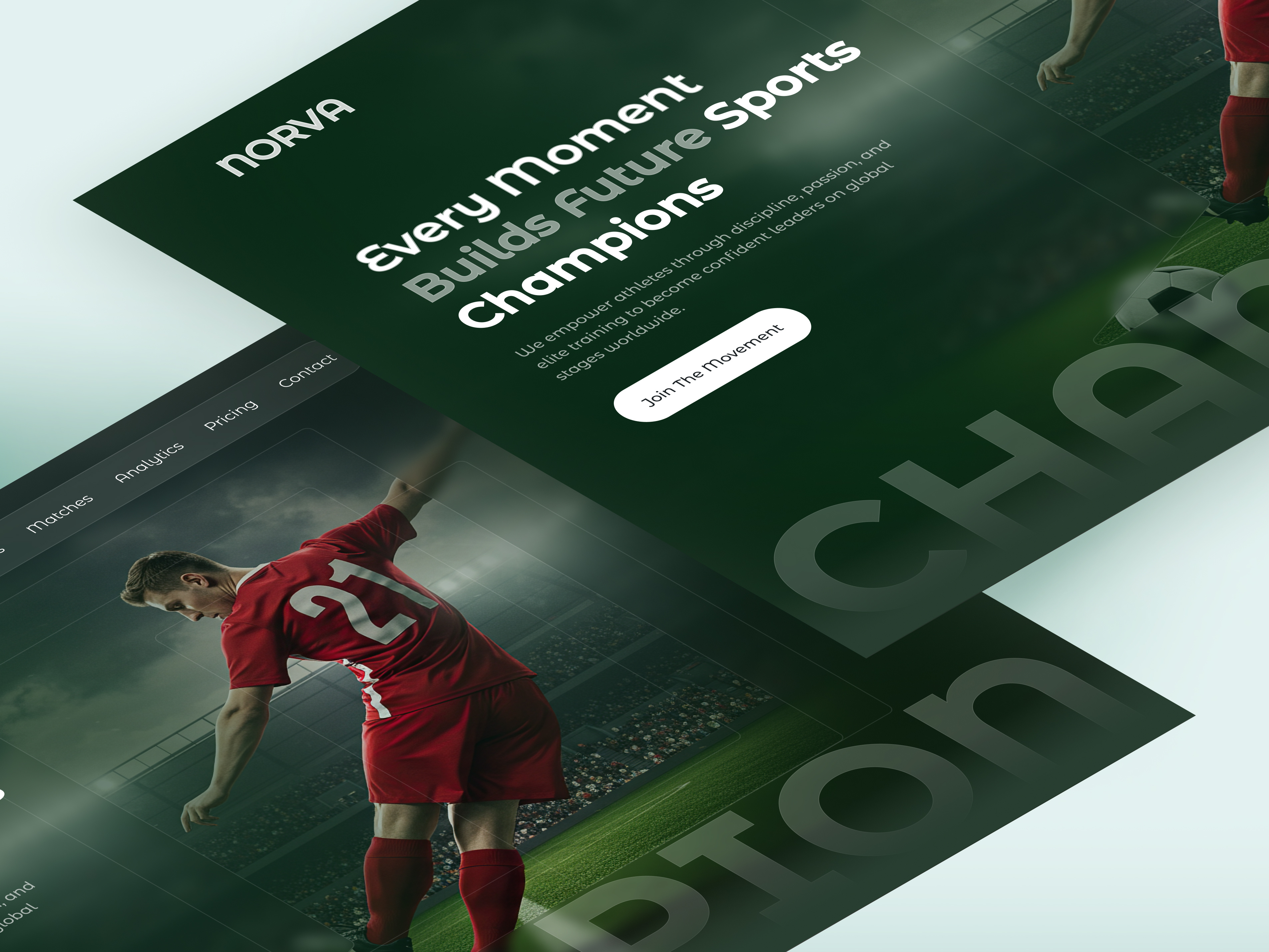 Sports Training & Analytics Landing Page athlete training athletic lifestyle discover elite training futuristic ui green mobile mobile app player soccer website sport industry sports analytics sports community sports insights sports landing page sports website team management training app website