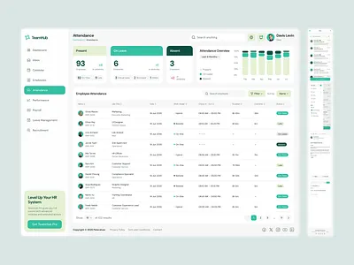TeamHub Attendance & Inbox Page – HR Management Dashboard UI attendance business app dashboard design employee management figma hr management inbox product design responsive saas ui design ui inspiration ui showcase ui trends uiux ux design web app workplace