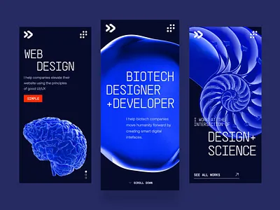 Biotech Designer + Developer | Samuel Oktavianus | 2023 Mobile 3d animation biology biotech blue brain cell chromosome dark dna drug freelance health healthcare medical medicine mobile pharma science webflow