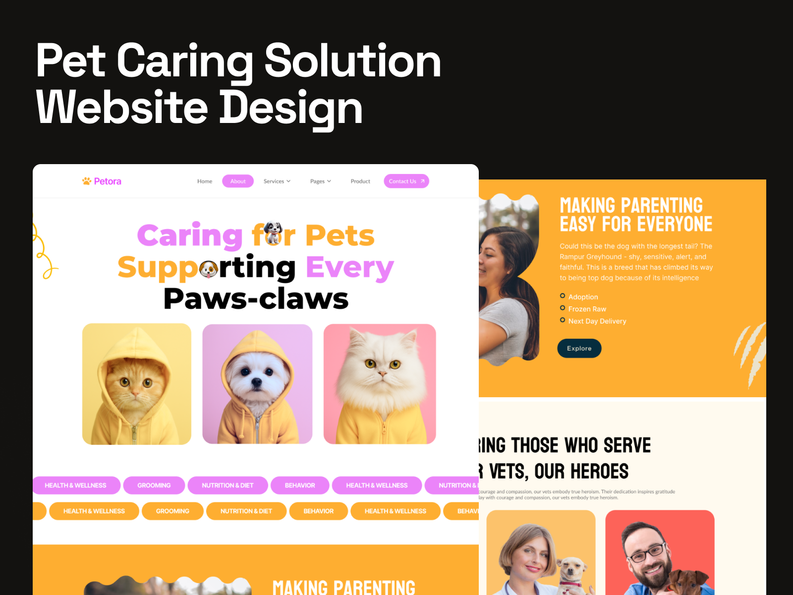 Pet Caring Solution Website Design design landing page pet caring pet caring solution website ui ui design uiux web design web template