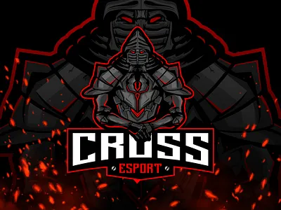 CRUSS Esport – Dark Armored Warrior Mascot Logo aggressive mascot armored warrior logo battle emblem competitive gaming cruss esport cyber warrior dark gaming logo esports mascot logo esports team logo futuristic soldier gaming brand identity gaming clan logo hardcore gaming modern esports logo pro gaming logo red black logo sci fi armor vector logo warrior mascot