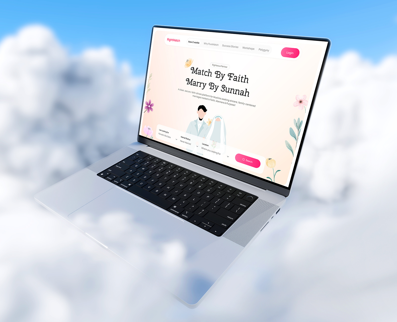 RightMatch faith-driven platform for Muslims seeking marriage accessability landing page matrimony muslim muslim matrimony product design ui ui ux design ux research website design wireframing