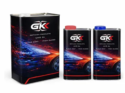 GK Refinish Products – UHS 2K Clear Coat Packaging Design automotive brand identity automotive branding automotive label design automotive packaging design automotive product mockup car paint packaging car refinishing design clear coat can design high gloss clear coat industrial label design industrial packaging design metal can label design modern packaging design paint can packaging performance product branding premium industrial branding professional paint packaging refinish products branding uhs 2k packaging vehicle care packaging