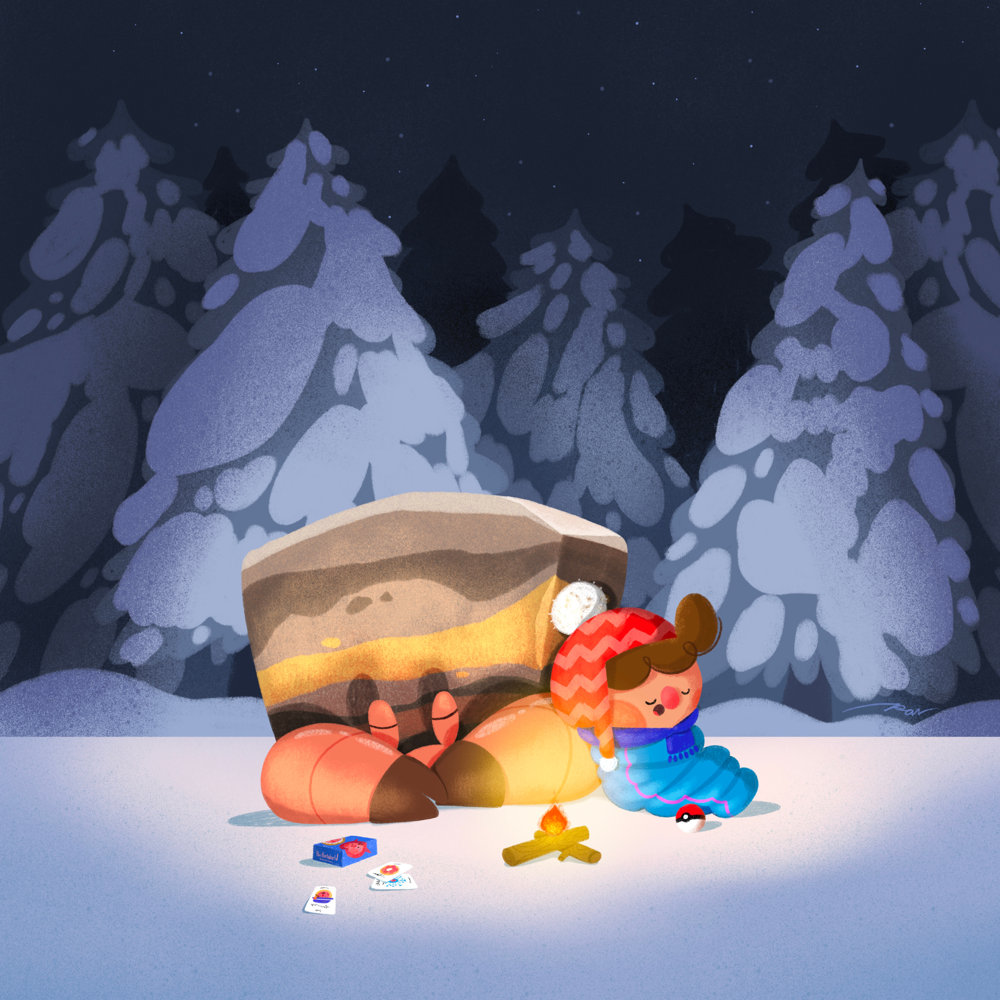 Xmas Night cartoon character christmas color crab cruste cute design illustration pine pokemon snow woods xmas