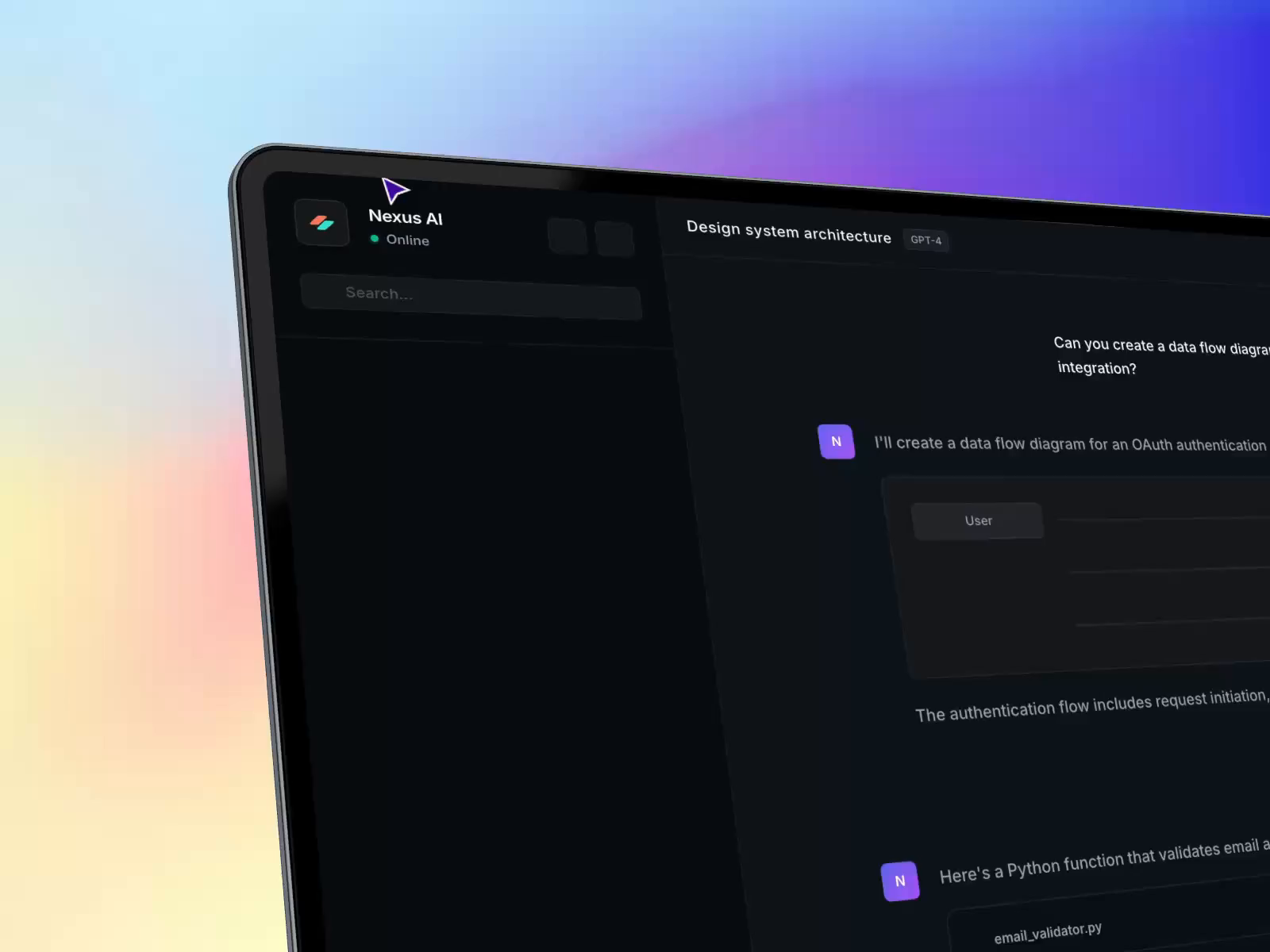 Example of Nexus AI - Chat Application - Sidebar Options Exploration