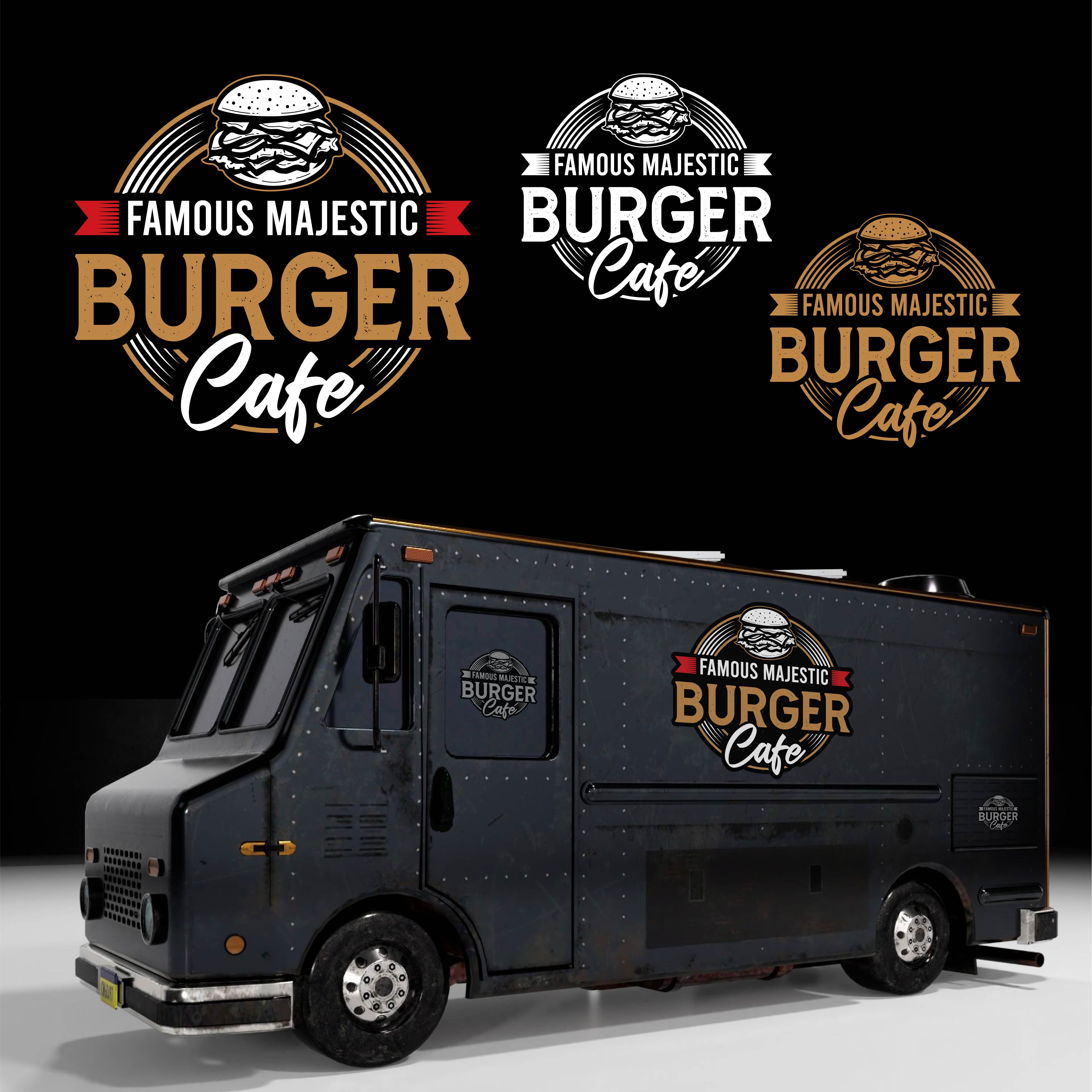 FAMOUS MAJESTIC BURGER CAFE Logo Design 3d animation branding design graphic design illustration logo motion graphics ui vector
