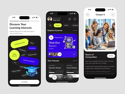 Online Course Mobile App Interface app design application design e learning app education mobile app mobile app design mobile ui modern app ui online course popular ui design ui ux video player ui
