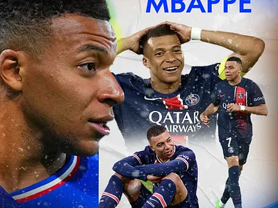 Kylian Mbappé Football Poster Design | Creative Sports Graphic A athlete poster branding creative sports design digital art football artwork football illustration football player poster football poster graphic design kylian mbappe logo motion graphics photoshop manipulation poster artwork psg design soccer poster sports branding sports graphic design sports poster design