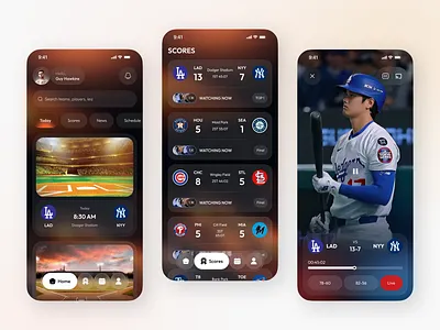 Live Sports Baseball App Design android app design baseball digital product fan engagement fan experience game stats ios app designer league app live game live scores live streaming mobile mobile app mvp app score tracking scoreboard sports analytics sports app sports mobile app sports platform