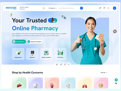 Healthcare Pharmacy Website - Landing Page Design - Doccure appointment booking bootstrap pharmacy template healthcare ecommerce healthcare marketplace healthcare platform ui healthcare ui design healthcare web design medical ecommerce medical shop design medical store interface medicine delivery app medicine store template online pharmacy website pharmaceutical website pharmacy app design pharmacy dashboard pharmacy landing page pharmacy website template prescription upload ui telemedicine design