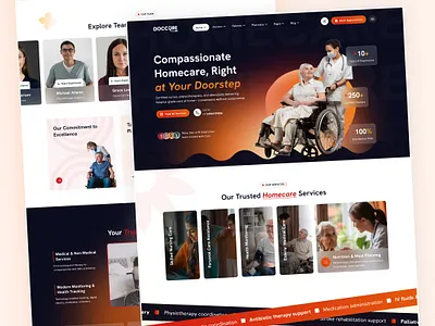 Homecare Medical Website UI - Elderly Care Design - Doccure admin dashboard bootstrap appointment booking caregiver platform elder care template elderly care website health service template healthcare landing page healthcare web design home health design home nursing website homecare landing page hospice care website medical care landing page medical home services medical service ui medical website design nursing care ui patient care interface patient portal design senior care design
