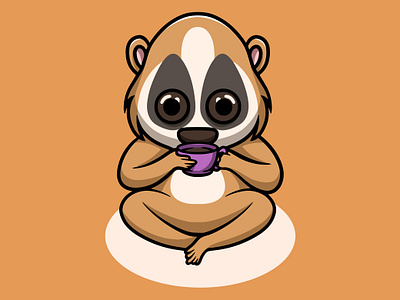 Cute Slow Loris Drinking Hot Chocolate animal branding cartoon chocolate chocolate lovers clipart cute design graphic design icon illustration kawaii logo mamals nature simple design slow loris ui valentine wildlife