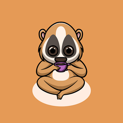 Cute Slow Loris Drinking Hot Chocolate animal branding cartoon chocolate chocolate lovers clipart cute design graphic design icon illustration kawaii logo mamals nature simple design slow loris ui valentine wildlife