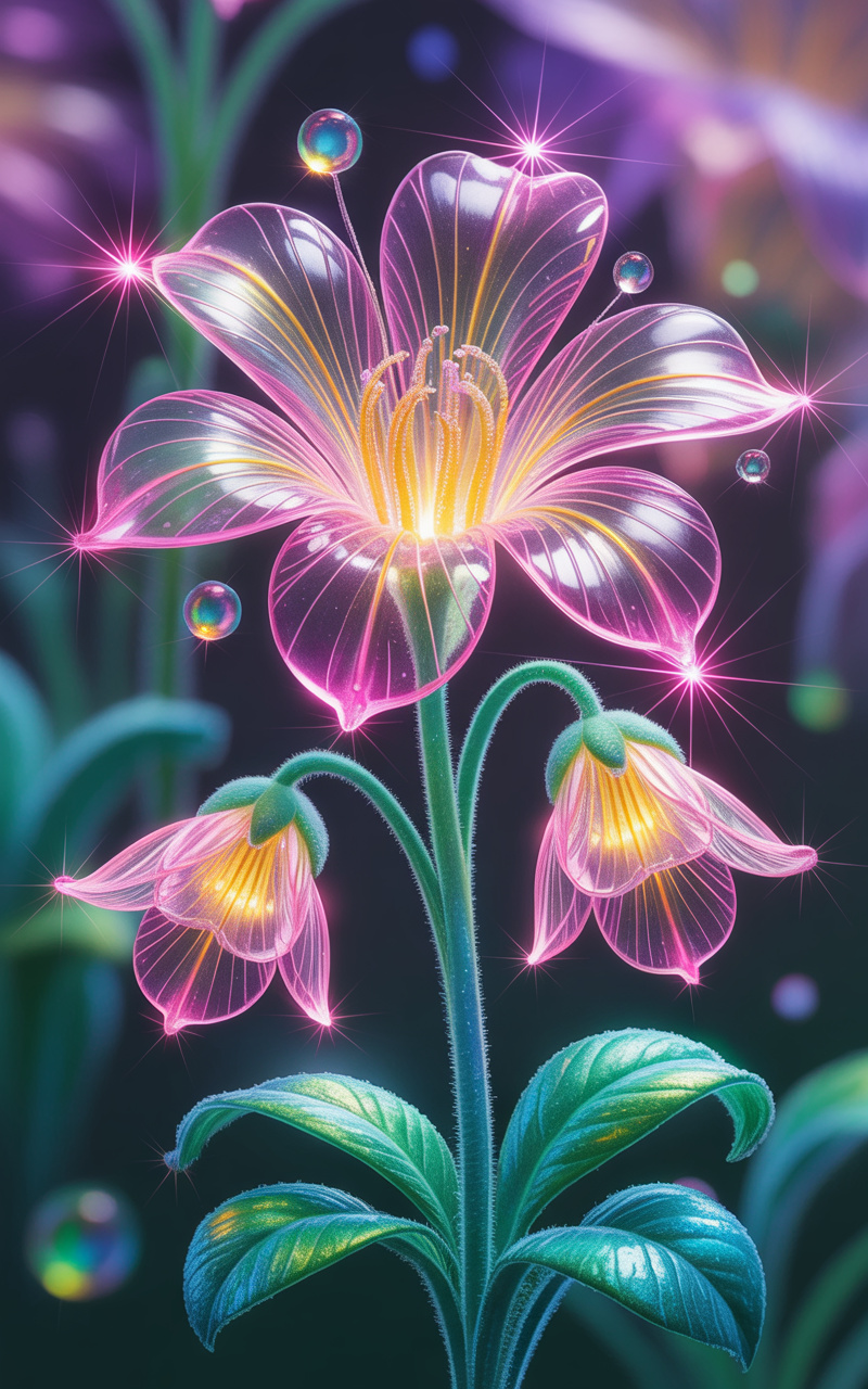 Prompt: A fantasy botanical illustration of an luminescent...
