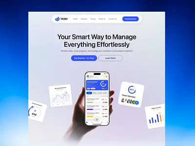 Making Productivity Effortless - Taski Hero Section ai task management app app landing page branding design graphic design illustration logo minimal task task management task management app landing page team management ui ux vector