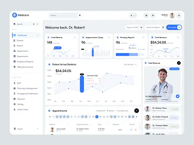 Medical Admin Dashboard - Hospital Management admin dashboard analytics ui clinical analytics clinical data dashboard design health monitoring health tech healthcare analytics healthcare dashboard healthcare design hospital dashboard medical analytics medical dashboard medical reporting patient management product design web app design