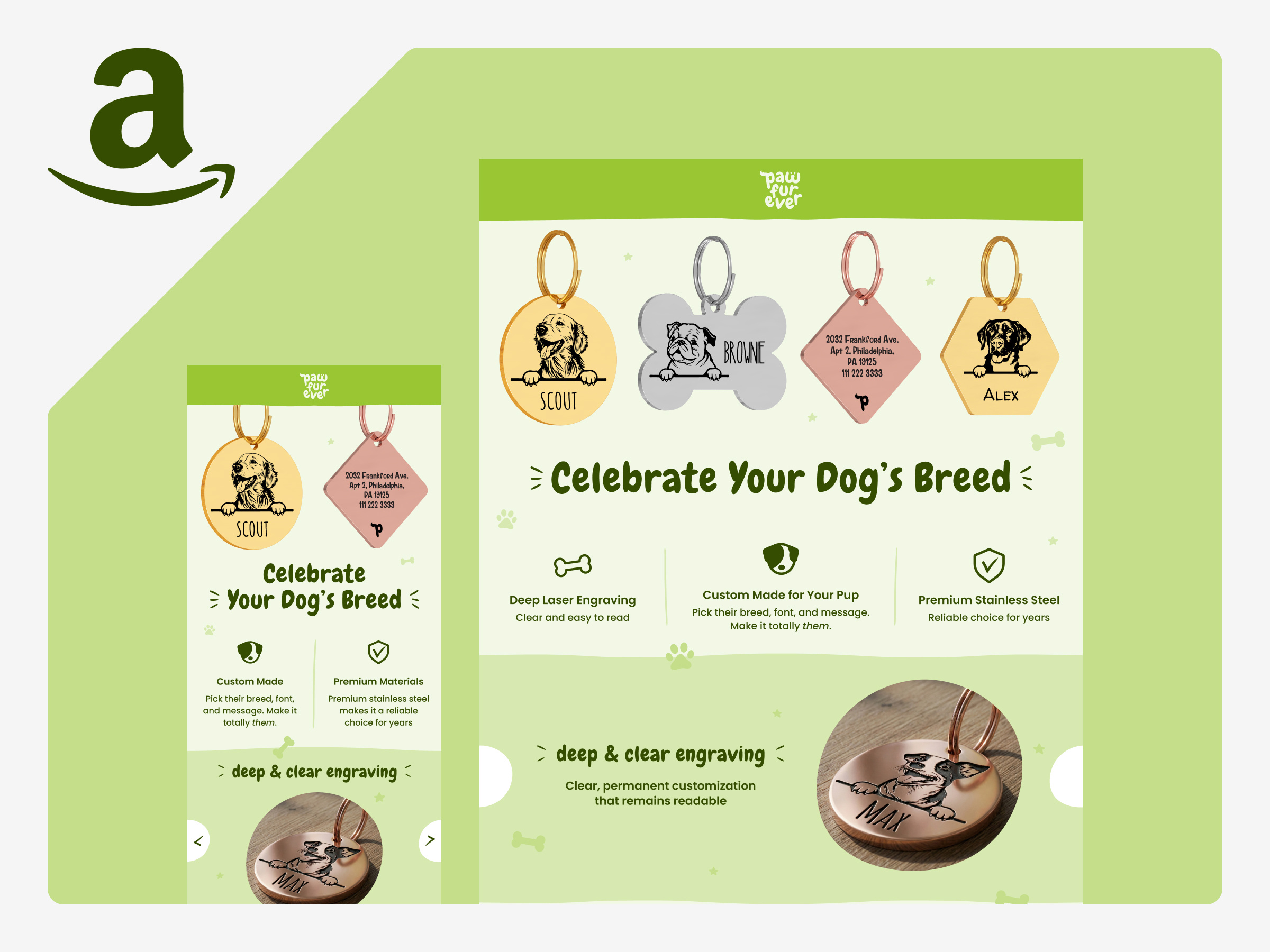 Premium A+ Content for a Dog Breed Tag amazon a content amazon a plus content amazon ebc amazon listing playful design amazon plus content amazon premium a content ebc on amazon ecommerce listing design pet product listing design