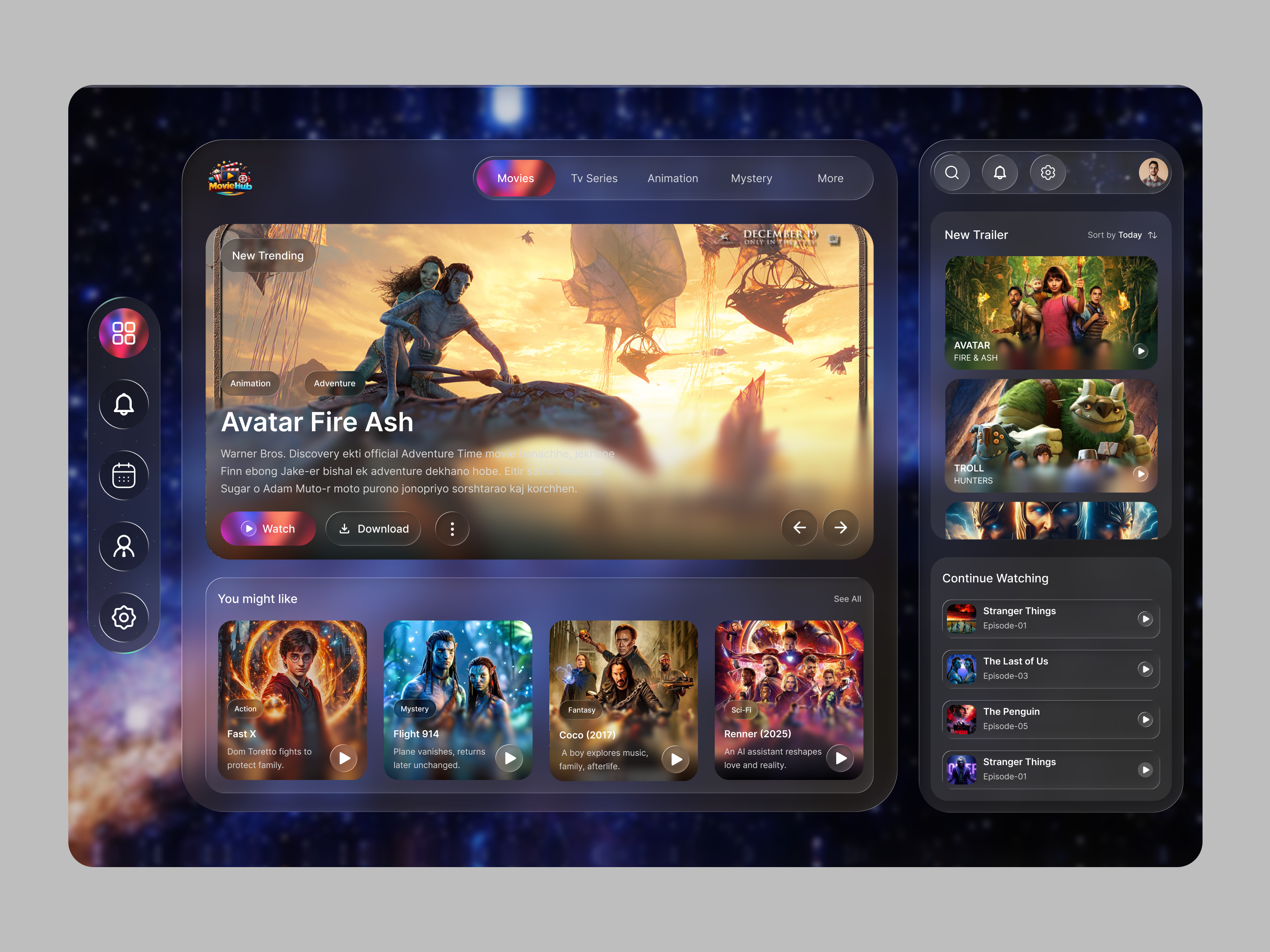 Movie Streaming Dashboard UI Design amazon animation cinema clean dashboard design entertainment interaction motion graphics x movie movie app product design x service startup streaming tv series x tvshows watch webapp