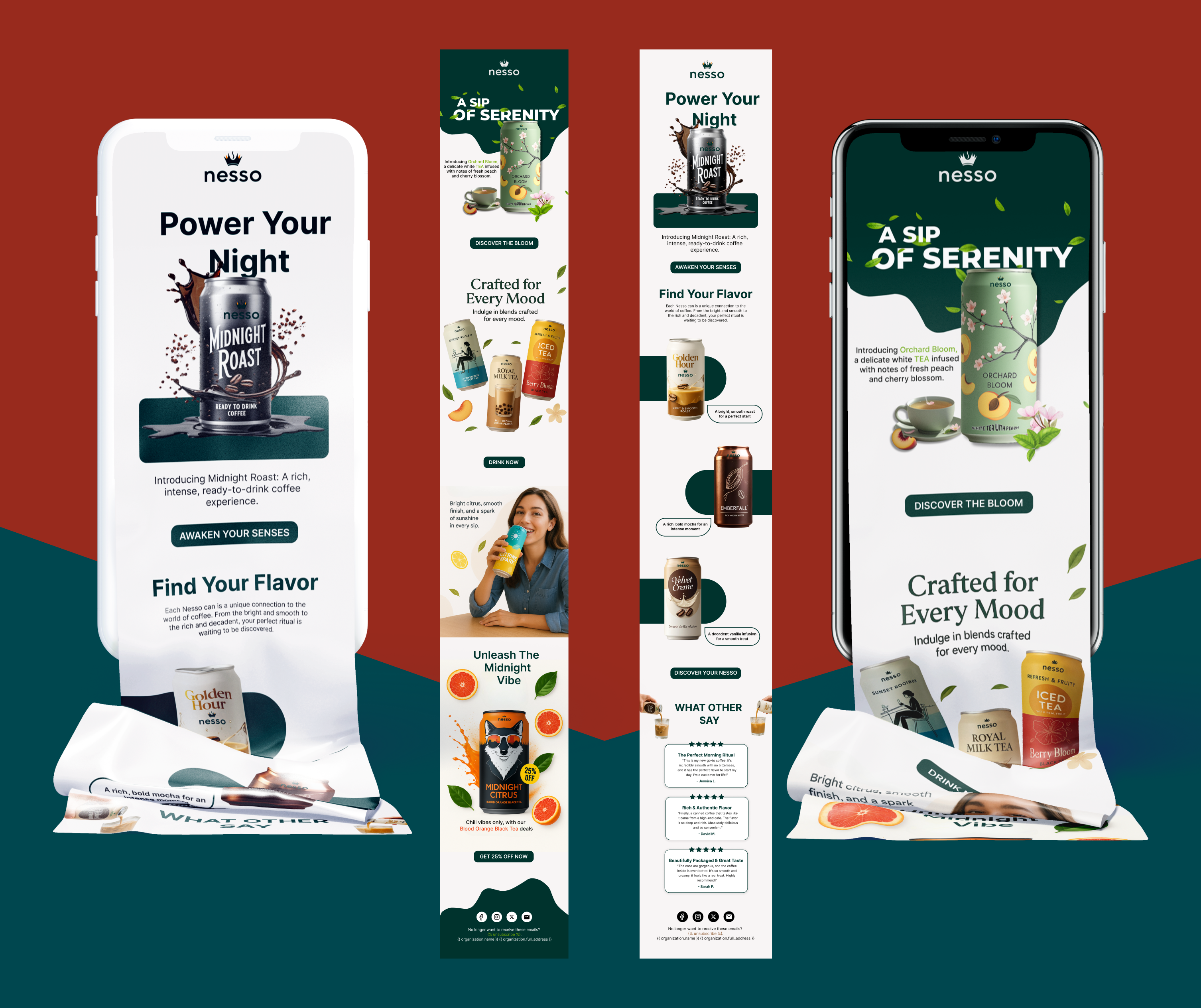 Designed to Refresh - Nesso Beverage Email Campaign beverage branding coffee constant contact design digital marketing email campaign email design email marketing email template graphic design illustration newsletter design tea ui