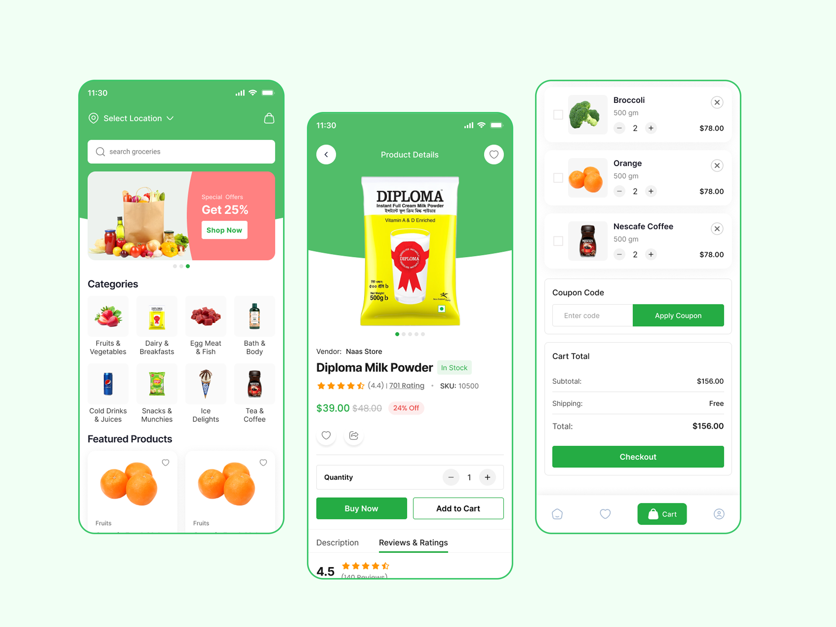 Example of Grocery & E Mart App UI/UX Design