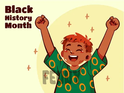 Cartoon Boy Smiling with Raised Hands african arica black campaign celebration culture day discrimination diversity emancipation equality ethnicity event history juneteenth justice month proud racial symbol