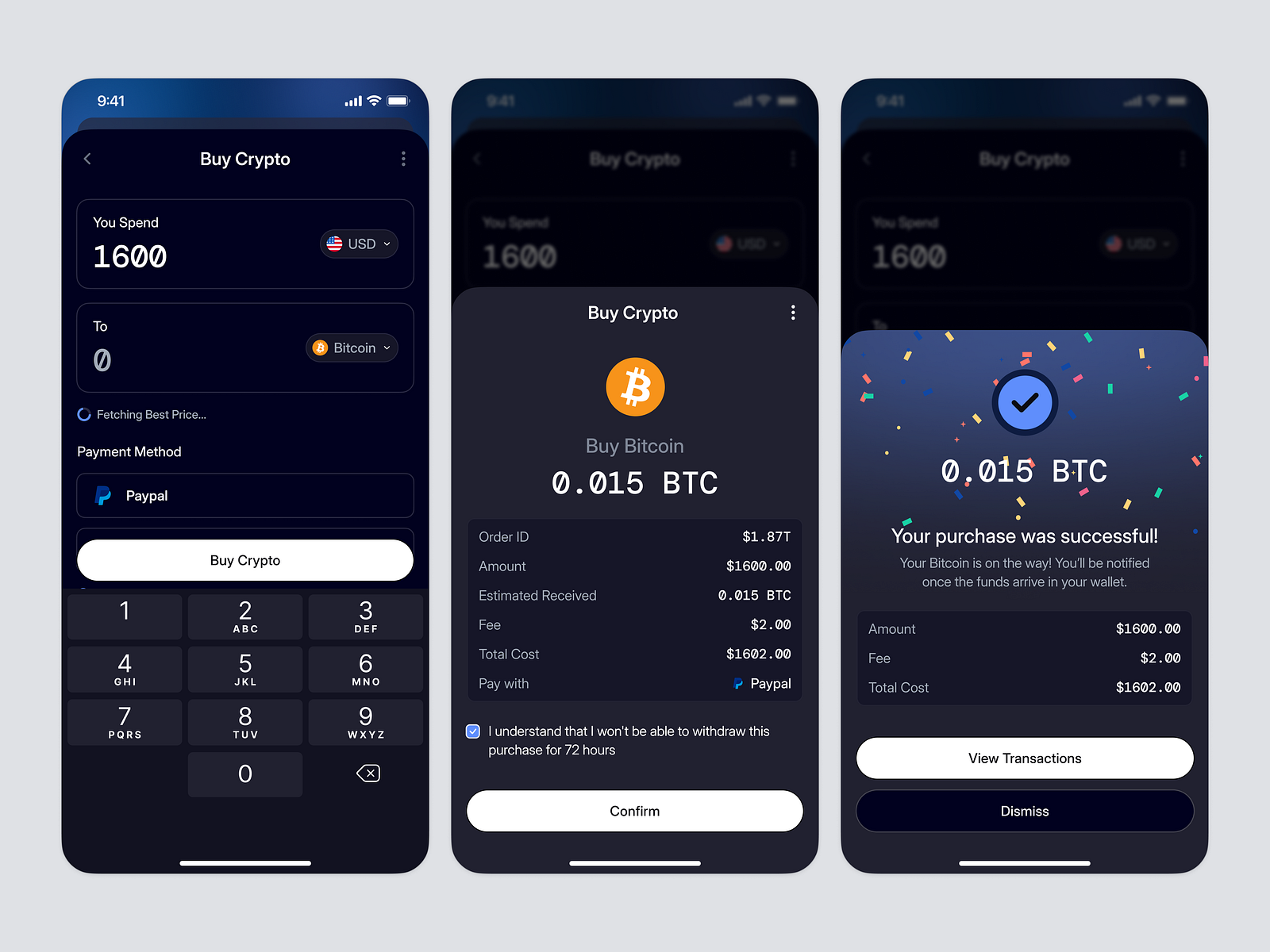 Crypto Purchase Flow Mobile App: Buy & Confirm Module by Keitoto on Dribbble