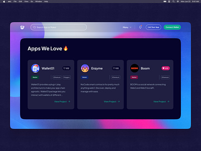 The Dapp List Redesign: Top Apps Section ui uidesign uiux web 3 ui ux web 3 ux web app web ui web3 web3 portfolio