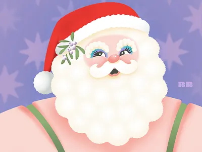 Glam Santa beard christmas design face illustration illustrator leather man face mistletoe moustache portrait santa santa hat stars suspenders vector