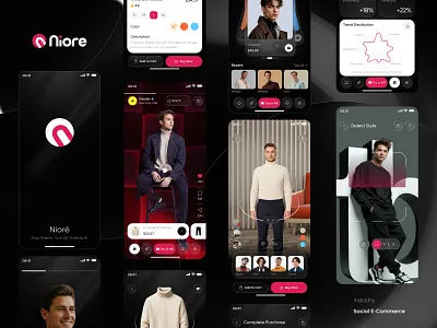 Niore-AI Social Ecommerce Mobile App - UI UX Design ai fashion ai mobile app ai shop ai social app ar ar try on ecommerce ecommerce app fashion brand mobile app design mobile ui online shop online store project shopping app