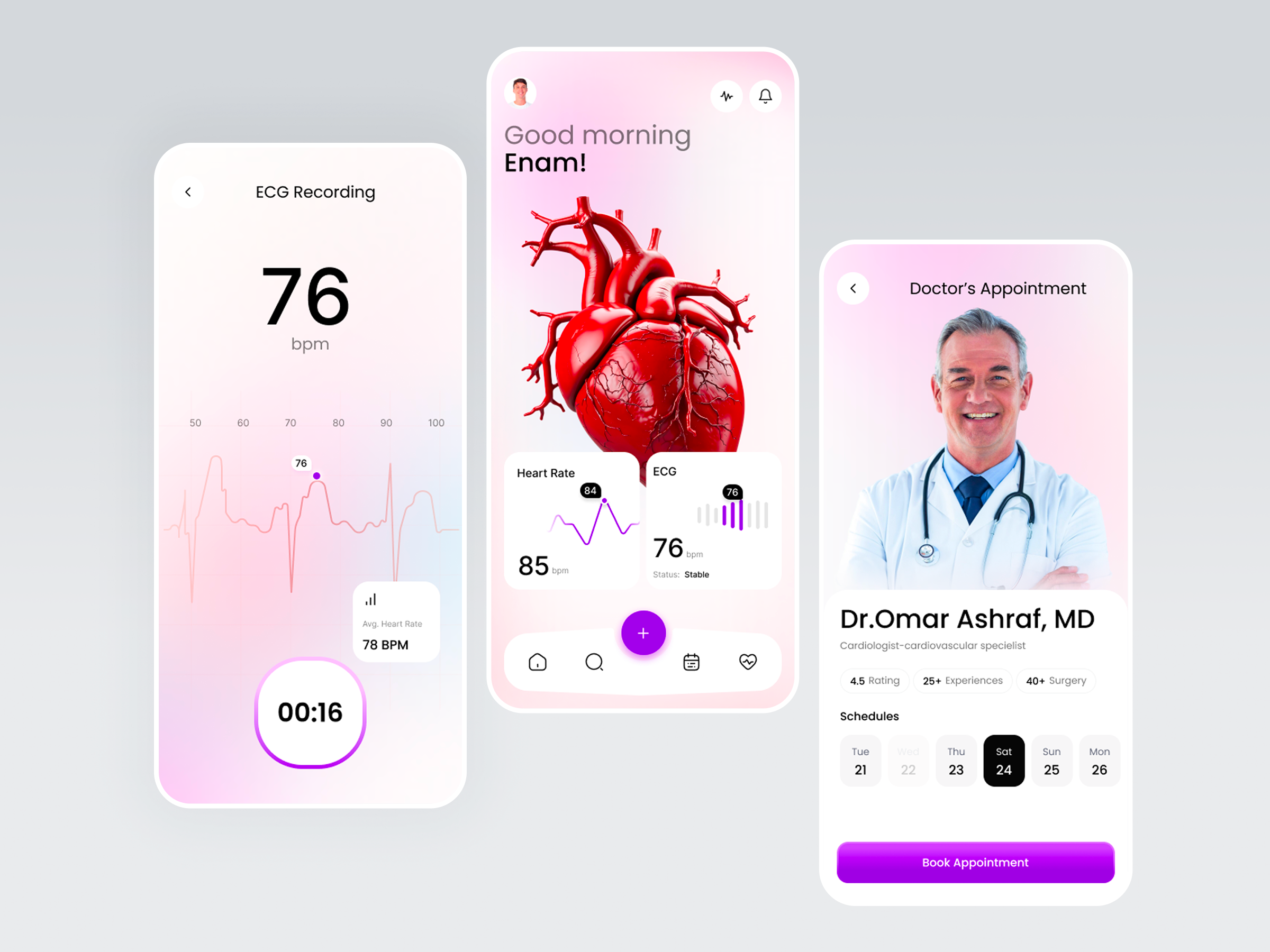 Health mobile app androied app app design clean ui data visualization ecg app figma health app healthtech app heart rate ios app medical app minimal design mobile app mobile interface mobile ui modern app design product design self care uiux wellness
