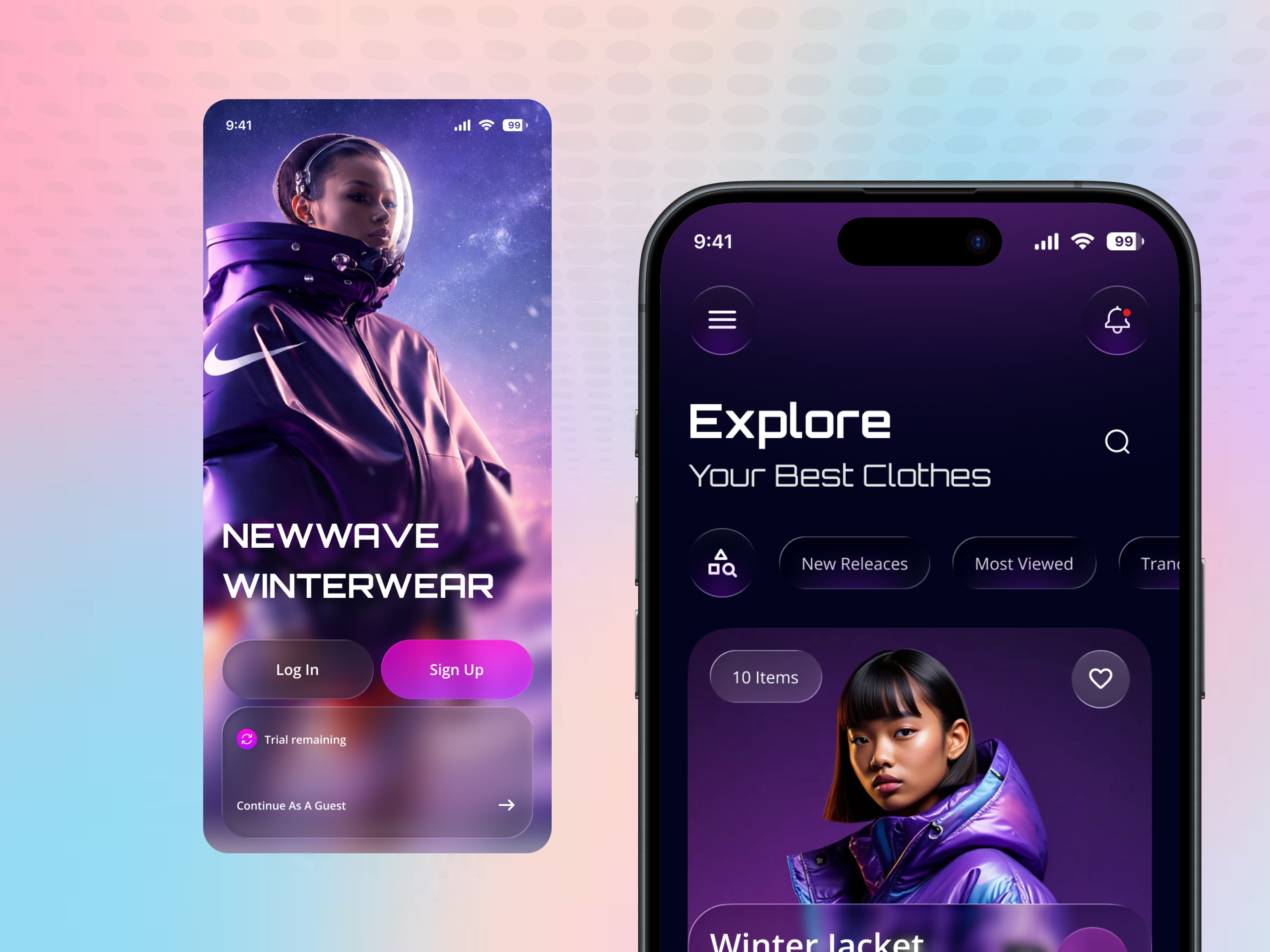 FutureFit– Modern Clothing Shopping App UI/UX appdesign clothingapp darkmodeui dribbbledesign ecommerceui fashionapp futuristicui minimalui mobileappui modernui premiumui productdesign shoppingapp trenddesign uiux uiuxdesign userexperience userinterface visualdesign winterfashion