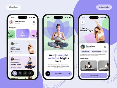 Mindful Yoga Mobile UI branding clean exercise fitness health health app home yoga mobile app mobile ui relax sport training ui uiux ux wellness yoga yoga app