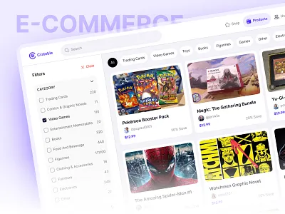E-Commerce Platform UI card design collectibles dashboard digital marketplace e commerce ecommerce homepage entertaiment e commerce platform gaming ui marketplace marketplace ui online shopping platform design pop culture product listing saas ecommerce shopping app trading cards ui web application web design web store