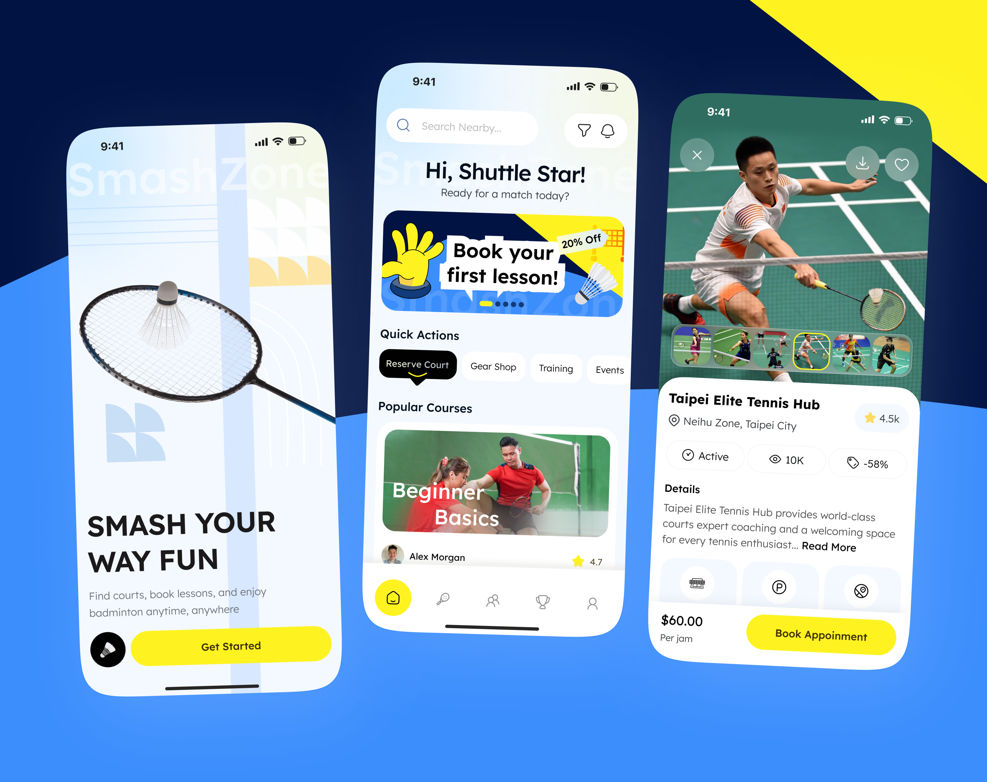 SmashZone Badminton Booking Mobile App app design badminton app badminton life badminton training booking app court booking design fitness app ios app mobile app mobile app design mobile ui play badminton shuttle play sports booking sports community sports ui sportstech ui design ux design