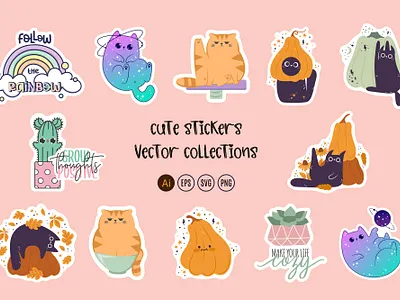 Cute Stickers Vector Collections adobe illustrator cartoon style cute stickers png stickers svg vector vector stickers