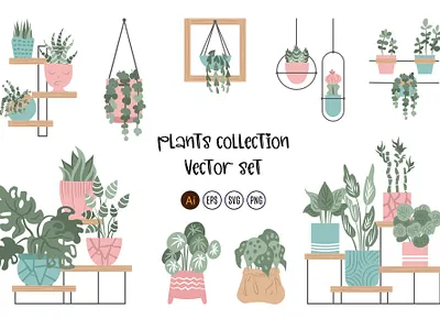 Plants Collection vector elements set adobe illustrator elements design flat style illustration png svg vector vector elements