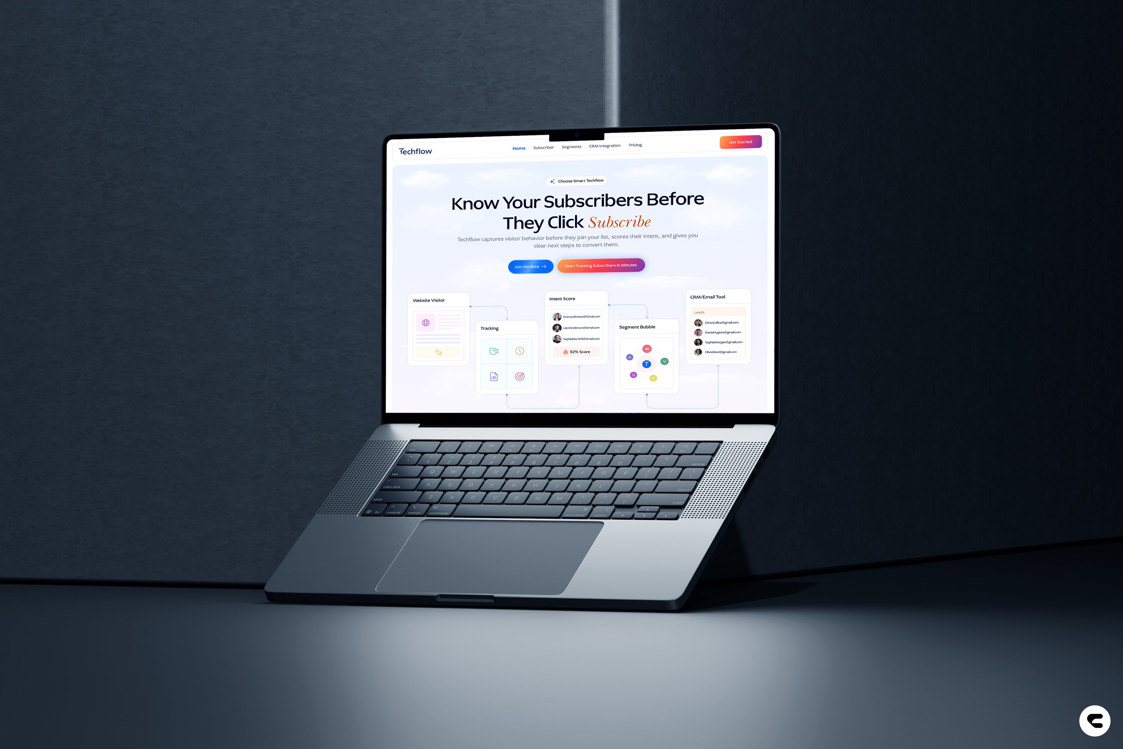 Techflow - AI-Powered Email Intelligence Landing Page ai startup best saas website branding figma design graphic design home page landing page saas service studio website ui ux web design website design