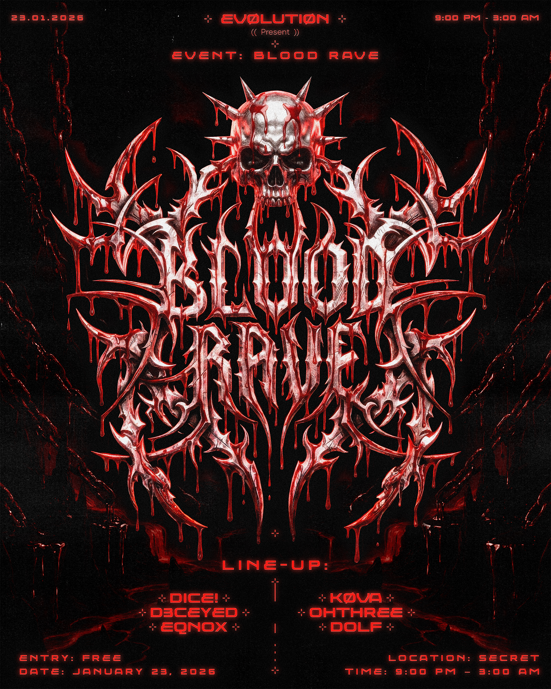 Blood Rave Visual Concept Banner banner blood branding design dubstep event gothic graphic design music poster print rave skull techno
