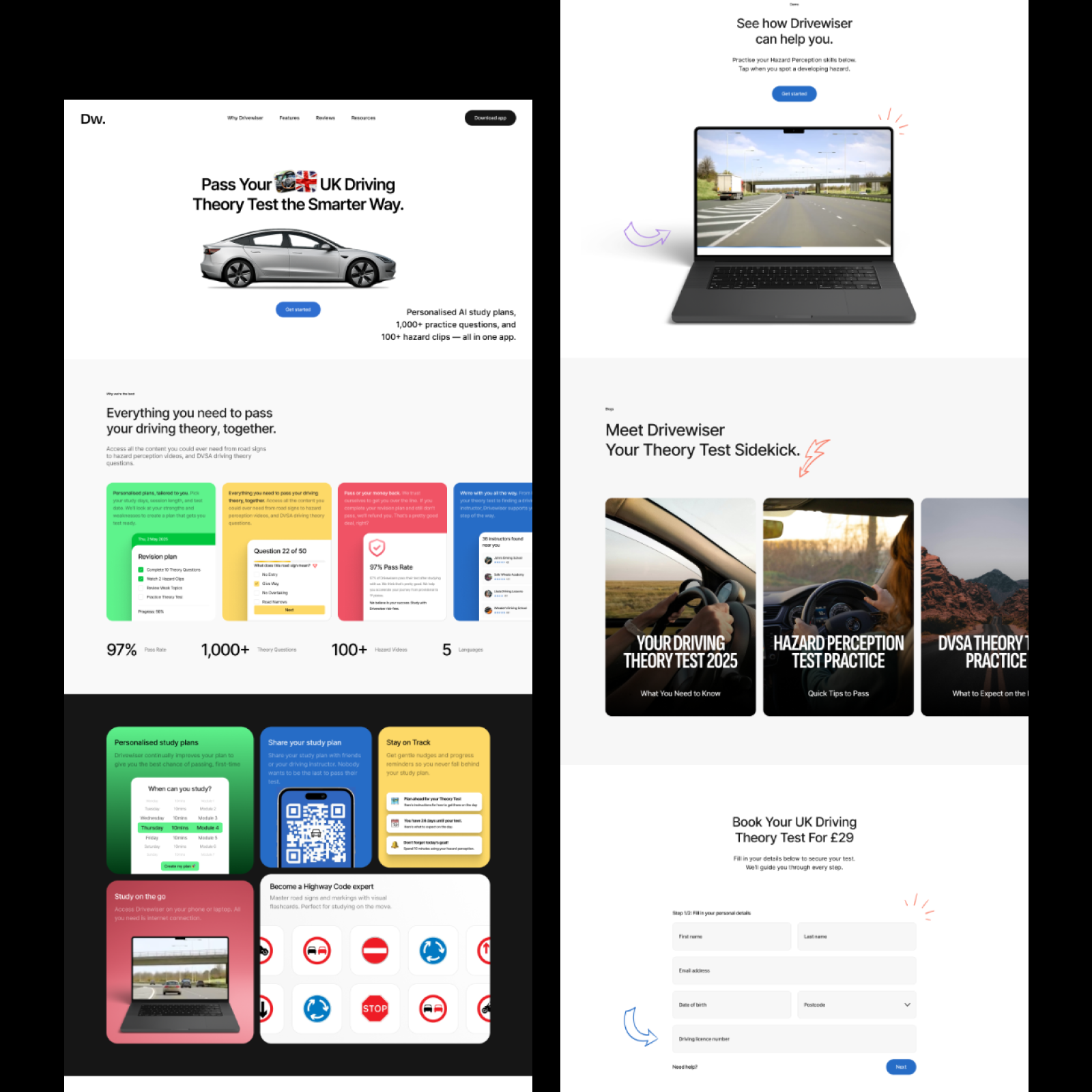 Landing Page Design - UK Driving Theory Test learning platform clean ui driving driving theory test e learning edtech education app landing page learning platform minimal design mobile friendly modern ui practice app product design responsive design saas design ui ui ux uk driving test web design website ui
