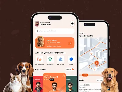 Pet Walking App Design app design dog exercise app dog tracker dog walking app dog walking service mobile app design pet business app pet services app pet tracking app pet walking app pet wellness ui uiux design