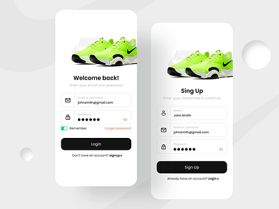 Nike Shoes App - Login & Sign up clean design ios login minimal mobile app nike nikeshoes project scren shoes sign in ui ux