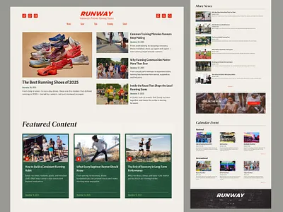 RUNWAY — Running Media Website editorial design landing page lifestyle magazine magazine layout media platform news news website orange run running sports sports media sports website ui design web design website