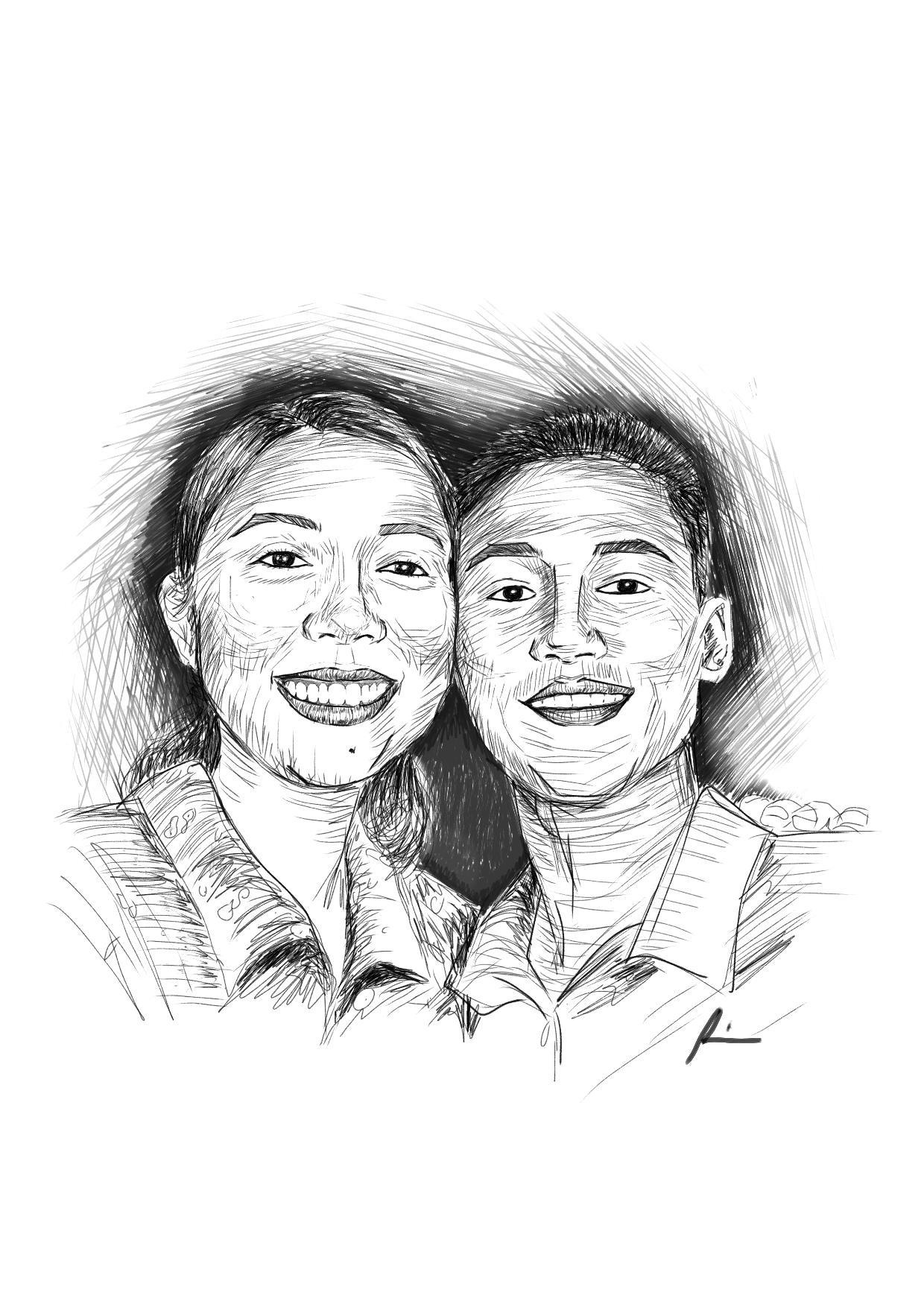 Teacher-Soldier couple digital art illustration married pencil art people portrait sketch