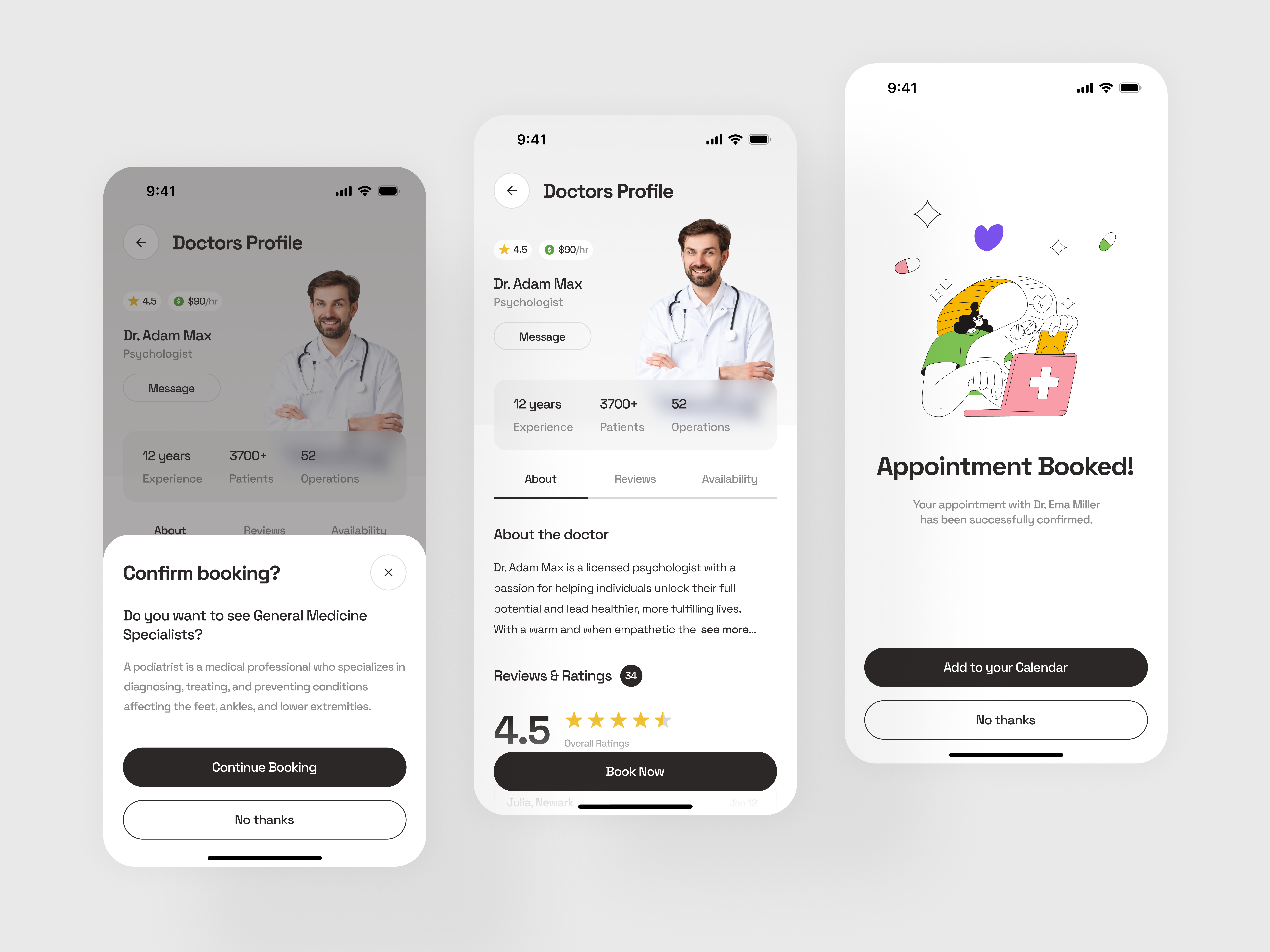 Doctor Appointment Booking App - Healthcare Mobile app app app design appointment confirmation ui doctor appointment app doctor booking app doctor profile screen healthcare mobile app ios healthcare app medical app ui mobile mobile app design mobile app ui design product design